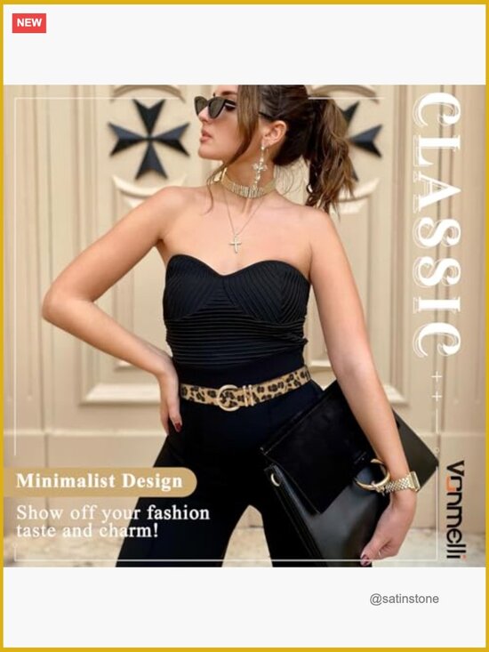 3 Pack Faux Leather Belts with Gold Buckle for Jeans Dresses main image 7
